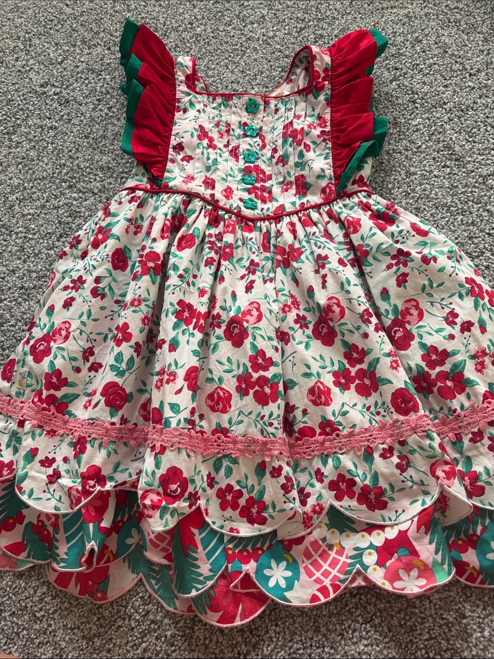 Wildflowers Red & Green Floral Party Dress Christmas Line Size 6